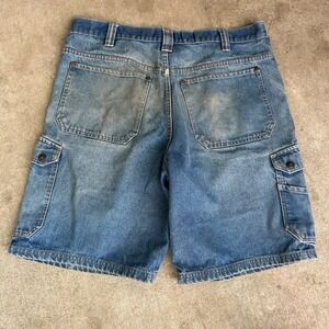 Craftsman Cargo Denim Shorts 36 Blue Vintage Y2K Baggy Workwear Skater Carpenter